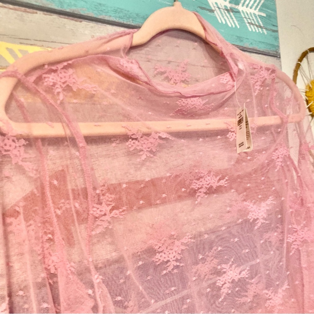 NWT Aerie Top Level Up Lace Layering Mesh Mock Neck Top - Picture 6 of 8